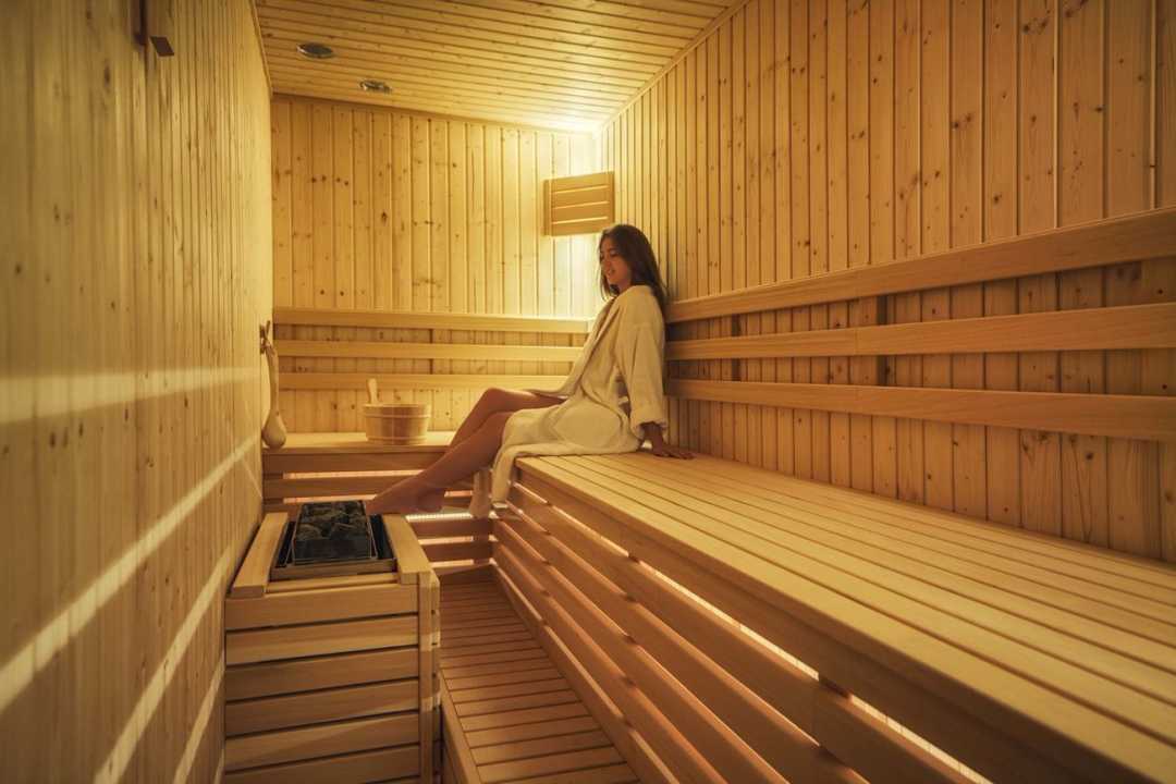Finnish sauna with warm wooden interior